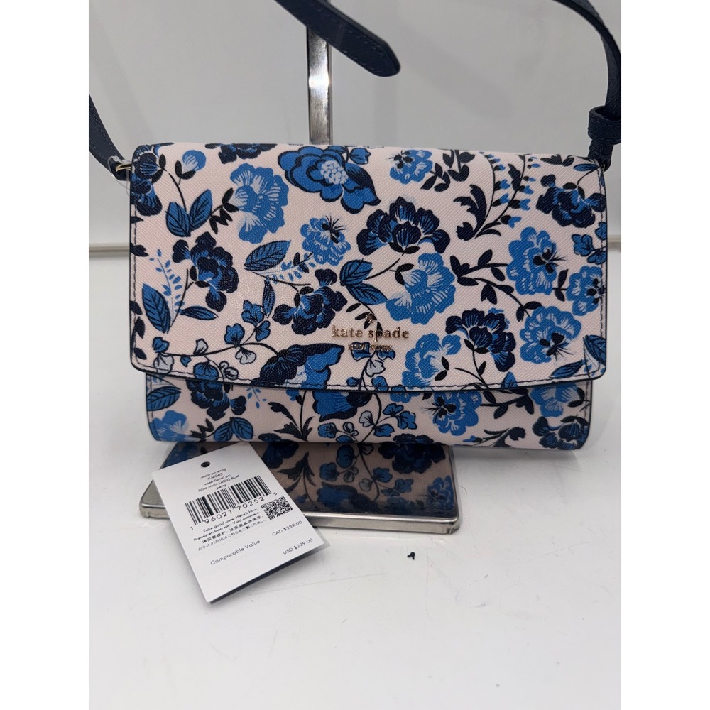 Kate Spade Perry Wallet on a String Vase Floral Blue Multi Crossbody Bag KM062